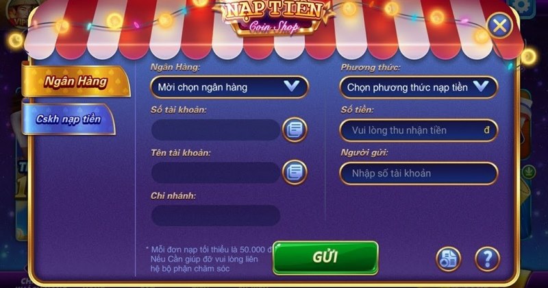 nạp tiền hình thức ngân hàng đã phổ biến