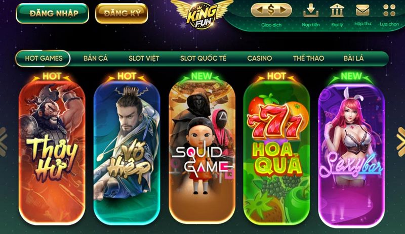 Giao diện trang chủ để đăng ký cổng game